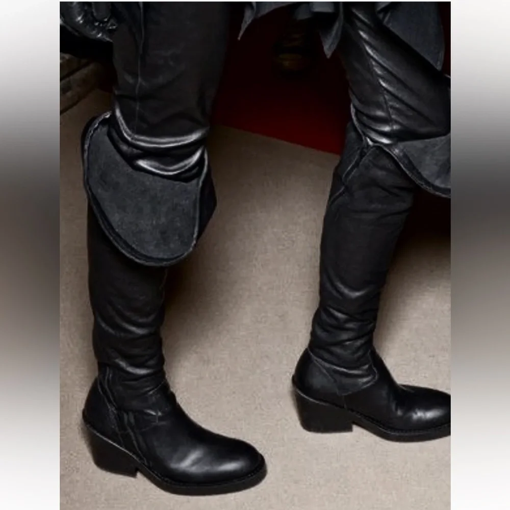 Ann Demeulemeester Spiral Zip Over The Knee Black Leather Runway Boots Sz 7.5